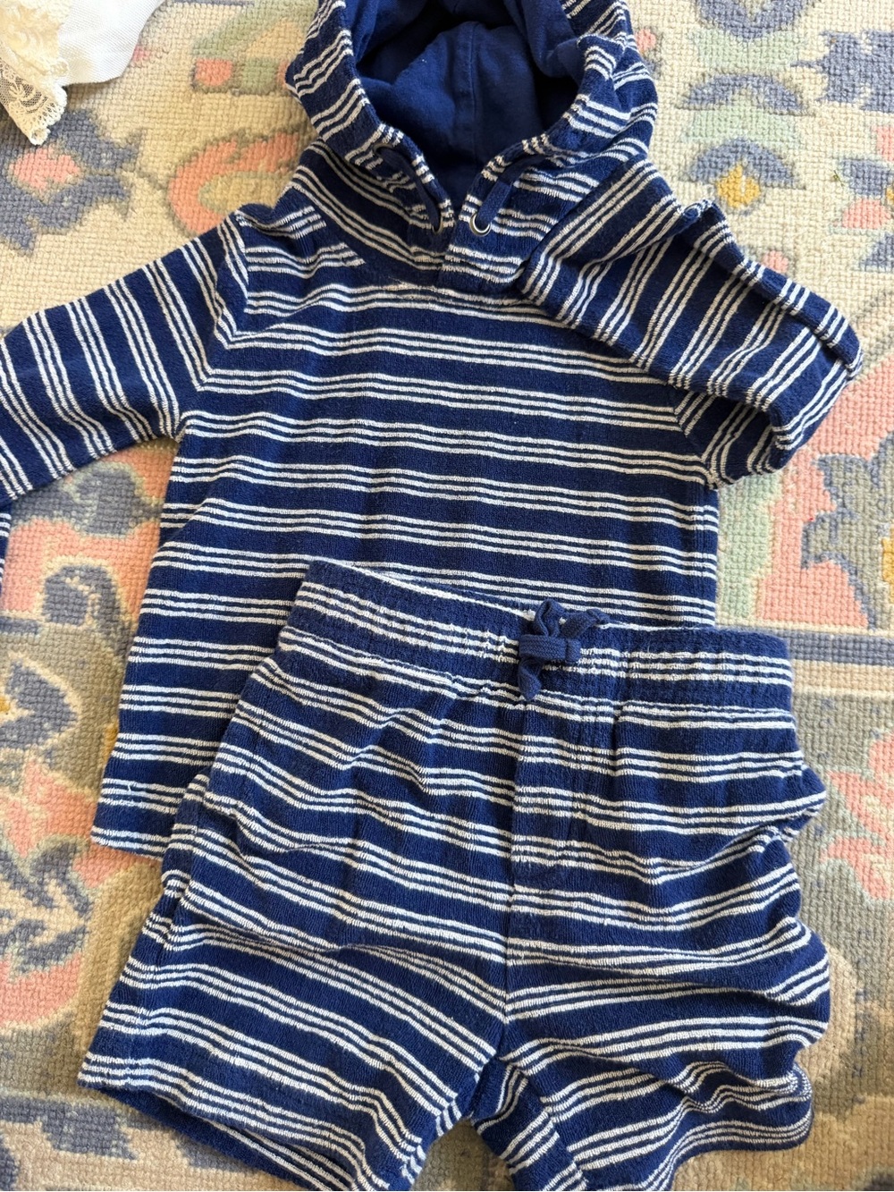 Janie and Jack Navy and White Striped Hooded Top & Shorts Set